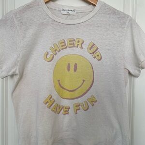 Aritzia - Denim Forum - Smiley Graphic Cropped Crewneck - Size XXS